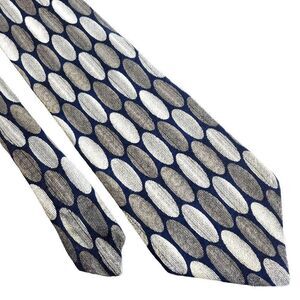 Albert Nipon Gray Blue Beige Geometric Wide Abstract‎ Silk Tie